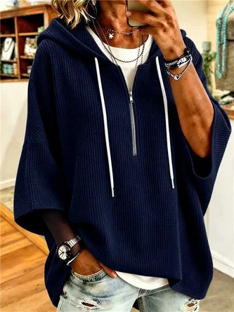 Casual Plain Hoodie Three Quarter Sleeve Hoodie - Image 5