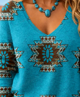 Women Ethnic Long Sleeve Comfy Casual Sweater - Image 3