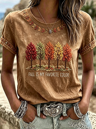 Casual Maple Leaf Crew Neck Short Sleeve T-shirt 4 Casual Maple Leaf Crew Neck Short Sleeve T-shirt - Image 4