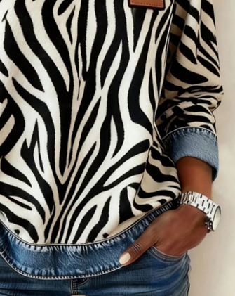 Casual Zebra Crew Neck Long Sleeve Sweatshirt - Image 3