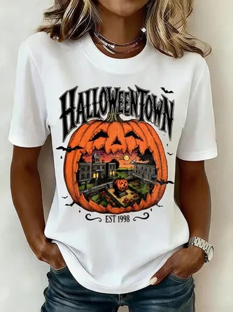 Casual Halloween Crew Neck Short Sleeve T shirt