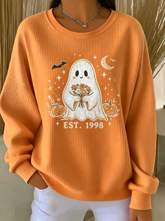 Casual Halloween Crew Neck Long Sleeve Sweatshirt