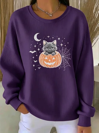 Casual Halloween Crew Neck Long Sleeve Sweatshirt