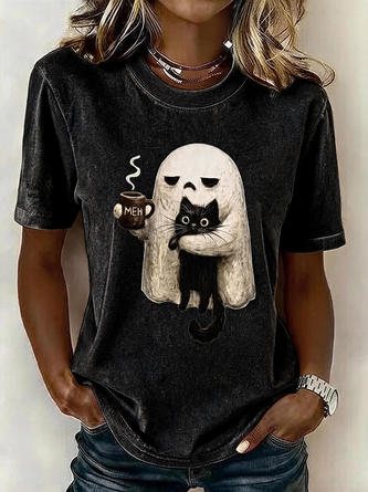 Casual Cartoon Crew Neck Short Sleeve T-shirt - Image 3
