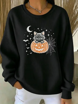 Casual Halloween Crew Neck Long Sleeve Sweatshirt - Image 3