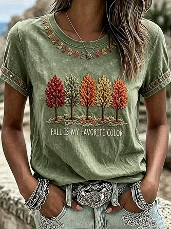 Casual Maple Leaf Crew Neck Short Sleeve T-shirt 5 Casual Maple Leaf Crew Neck Short Sleeve T-shirt - Image 5
