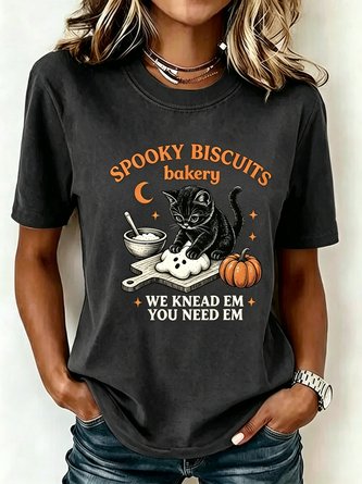 Casual Halloween Crew Neck Short Sleeve T-shirt