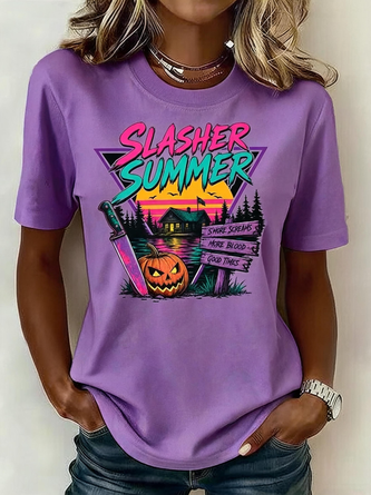 Casual Halloween Crew Neck Short Sleeve T-shirt