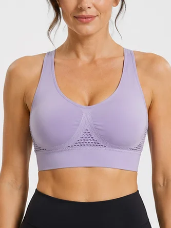 Breathable Sports Bra Mesh Cutout Padded Workout Yoga Gym Bra Top