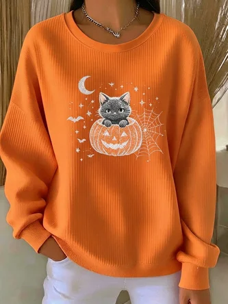 Casual Halloween Crew Neck Long Sleeve Sweatshirt - Image 2