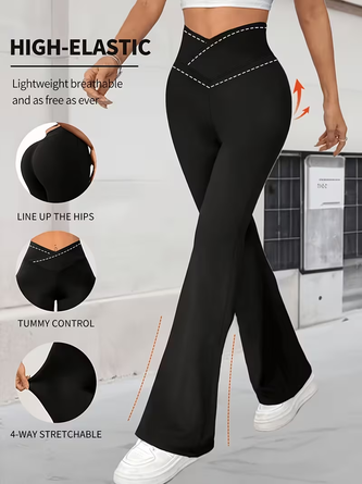 Women's High-Waist Tummy Control Bootcut Leggings Crossover V-Waist Flared Yoga Pants - Image 2