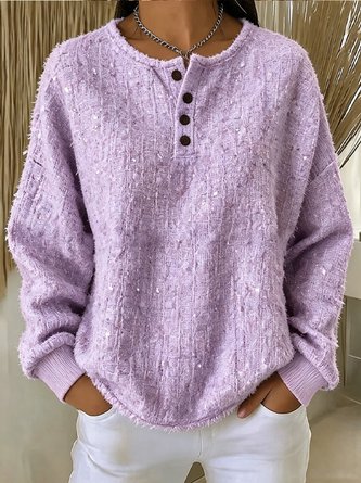 Casual Plain Henley Collar Long Sleeve Sweatshirt - Image 3
