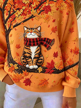 Casual Cat Crew Neck Long Sleeve Sweatshirt 7 Casual Cat Crew Neck Long Sleeve Sweatshirt - Image 7