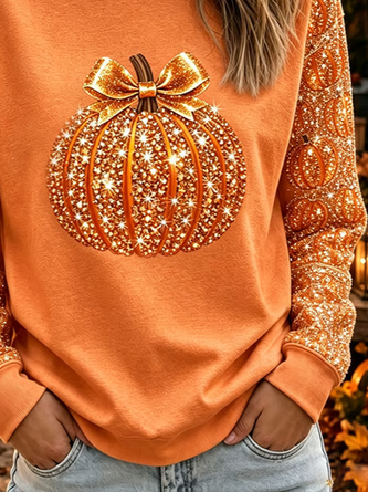 Casual Halloween (pumpkin) Crew Neck Long Sleeve Sweatshirt - Image 4