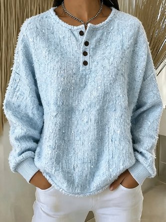 Casual Plain Henley Collar Long Sleeve Sweatshirt - Image 4