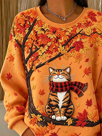 Casual Cat Crew Neck Long Sleeve Sweatshirt 6 Casual Cat Crew Neck Long Sleeve Sweatshirt - Image 6