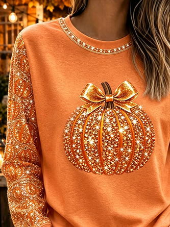 Casual Halloween (pumpkin) Crew Neck Long Sleeve Sweatshirt - Image 3