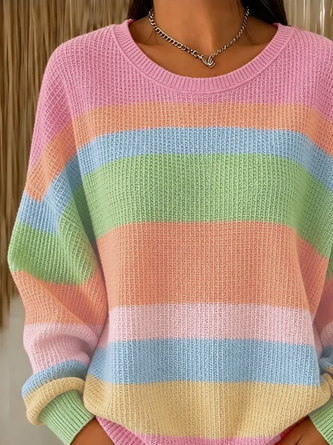 Casual Striped Crew Neck Long Sleeve Sweatshirt 2 Casual Striped Crew Neck Long Sleeve Sweatshirt - Image 2