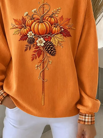 Casual Plaid Crew Neck Long Sleeve Sweatshirt - Image 3
