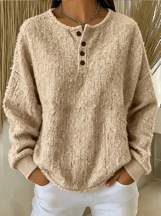 Casual Plain Henley Collar Long Sleeve Sweatshirt - Image 2
