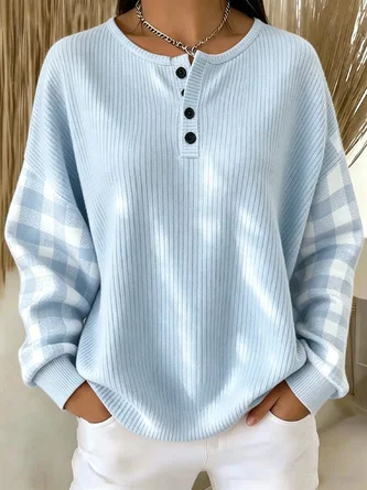 Casual Plain Henley Collar Long Sleeve Sweatshirt - Image 3