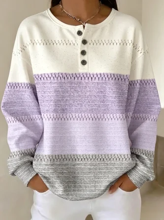 Casual Henley Collar Geometric Sweatshirt - Image 5