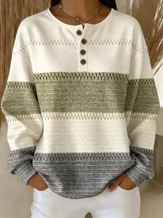 Casual Henley Collar Geometric Sweatshirt - Image 6