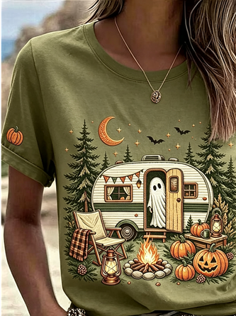 Casual Halloween (pumpkin) Crew Neck Short Sleeve T-shirt - Image 3