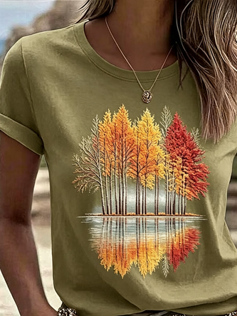 Casual Maple Leaf Crew Neck Short Sleeve T-shirt - Image 3