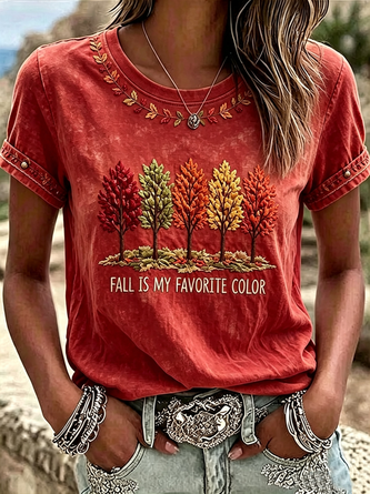 Casual Maple Leaf Crew Neck Short Sleeve T-shirt 7 Casual Maple Leaf Crew Neck Short Sleeve T-shirt - Image 7
