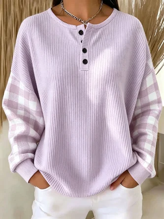 Casual Plain Henley Collar Long Sleeve Sweatshirt - Image 2
