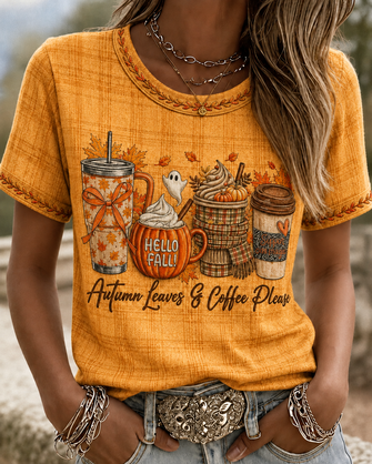 Vintage Floral Crew Neck Short Sleeve T-shirt