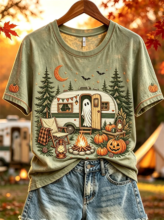 Casual Halloween (pumpkin) Crew Neck Short Sleeve T-shirt - Image 2