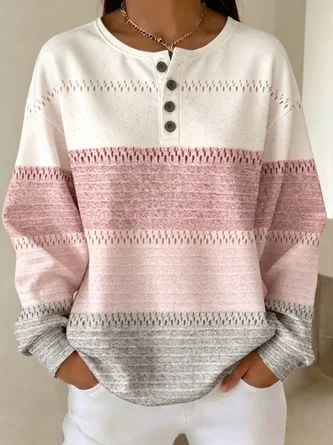 Casual Henley Collar Geometric Sweatshirt - Image 4