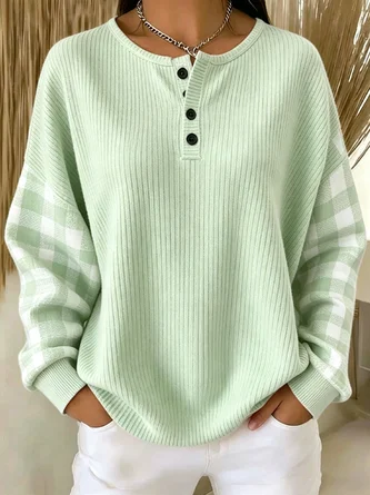 Casual Plain Henley Collar Long Sleeve Sweatshirt - Image 4