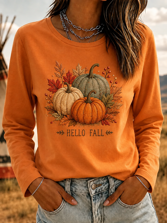 Casual Text Letters Crew Neck Long Sleeve T-shirt