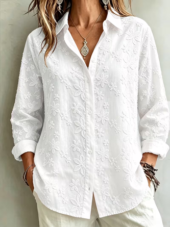 Women Floral Casual Shirt Shirt Collar Long Sleeve Buckle Top - Image 3