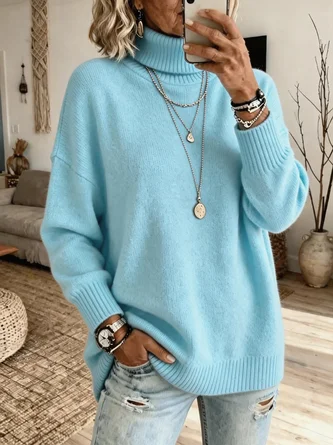 Women Plain Long Sleeve Comfy Casual Sweater - Image 4