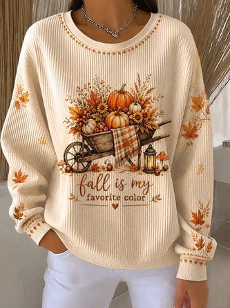 Casual Maple Leaf Crew Neck Long Sleeve Sweatshirt
