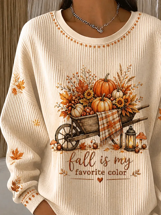 Casual Maple Leaf Crew Neck Long Sleeve Sweatshirt - Image 2