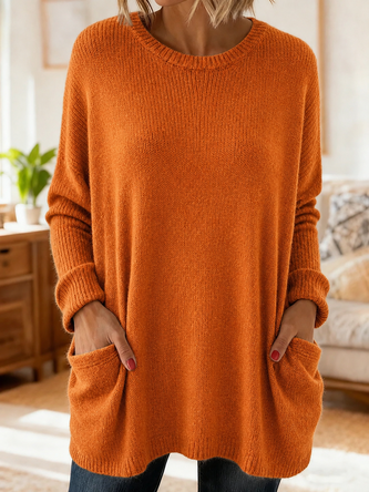 Casual Plain Crew Neck Long Sleeve Sweatshirt - Image 3