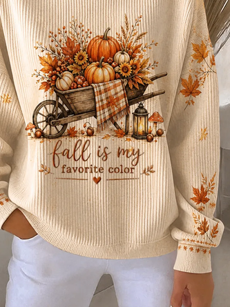 Casual Maple Leaf Crew Neck Long Sleeve Sweatshirt - Image 3