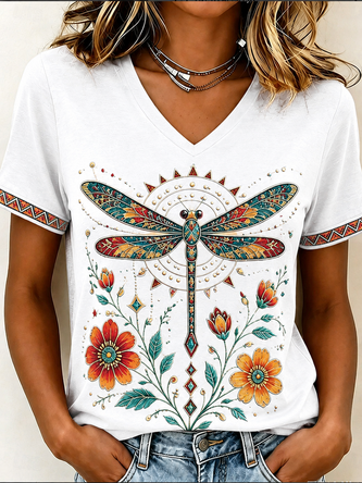 Vintage Geometric V Neck Short Sleeve T-shirt - Image 8