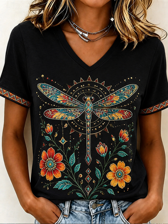 Vintage Geometric V Neck Short Sleeve T-shirt - Image 7
