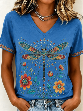 Vintage Geometric V Neck Short Sleeve T-shirt - Image 4