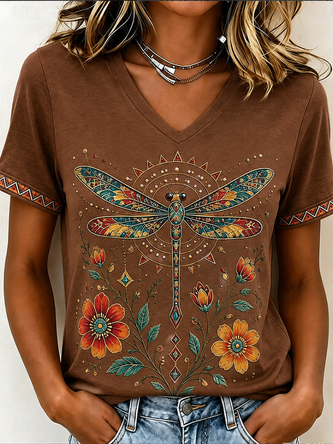 Vintage Geometric V Neck Short Sleeve T-shirt - Image 6