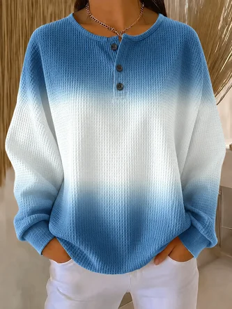 Casual Ombre Henley Collar Long Sleeve Sweatshirt - Image 2