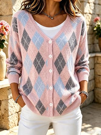 Women Geometric Long Sleeve Comfy Casual Cardigan - Image 3