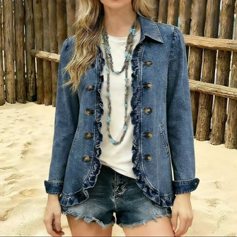 Women Spring/Fall Outerwear Vintage Plain Long Sleeve Shawl Collar Jacket - Image 3