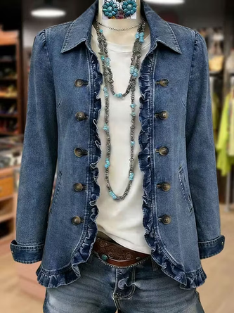Women Spring/Fall Outerwear Vintage Plain Long Sleeve Shawl Collar Jacket - Image 2